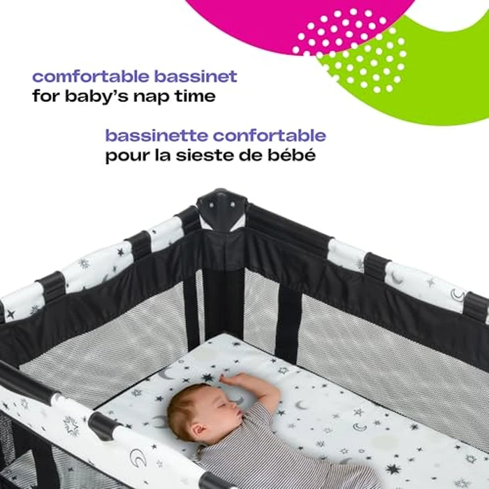 Cosco Kids Funsport(R) Plus Portable Playard with Full-Size Bassinet, Carry Bag & Wheels - Lightweight, Compact Fold, Breathable Mesh - Twinkle Twinkle by Cosco - Image 3