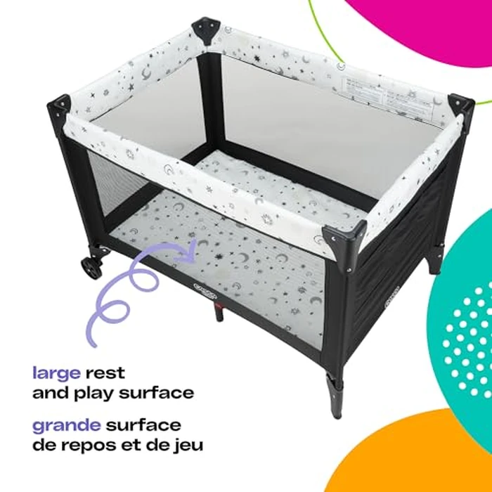 Cosco Kids Funsport(R) Plus Portable Playard with Full-Size Bassinet, Carry Bag & Wheels - Lightweight, Compact Fold, Breathable Mesh - Twinkle Twinkle by Cosco - Image 4