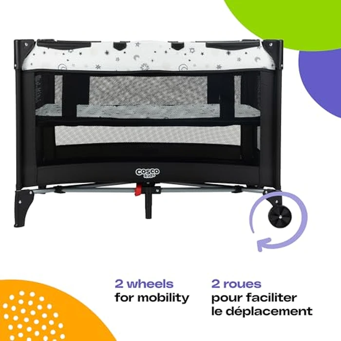 Cosco Kids Funsport(R) Plus Portable Playard with Full-Size Bassinet, Carry Bag & Wheels - Lightweight, Compact Fold, Breathable Mesh - Twinkle Twinkle by Cosco - Image 7