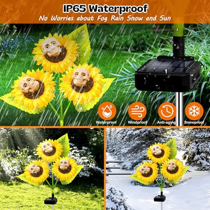 stadeco Halloween Decorations Outdoor, 4 Pack Solar Scary Skull Sunflowers Lights,Waterproof Solar Flowers Lights Garden Decor for Halloween Yard Patio Lawn Party Decor by stadeco - Image 4