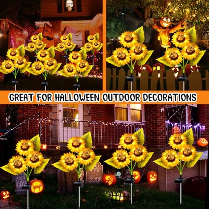 stadeco Halloween Decorations Outdoor, 4 Pack Solar Scary Skull Sunflowers Lights,Waterproof Solar Flowers Lights Garden Decor for Halloween Yard Patio Lawn Party Decor by stadeco - Image 7