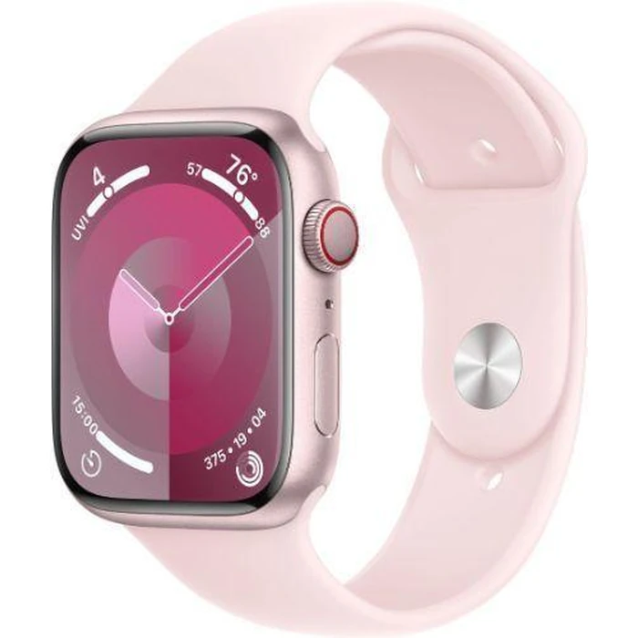 Apple Watch Series 9 (GPS) - 64GB - 45mm - Pink Aluminum Case with Light Pink Rubber Sport Band - Medium/Large Size by Apple - Image 2