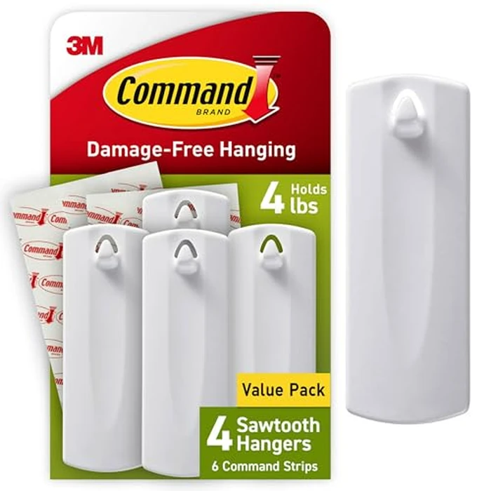 Command Sawtooth Picture Hangers, 4 Frame Hangers and 6 Command Strips, Damage-Free Hanging Sawtooth Frames, No Tools Wall Hook for Home Decor, Holds up to 4 lb by Command - Image 1