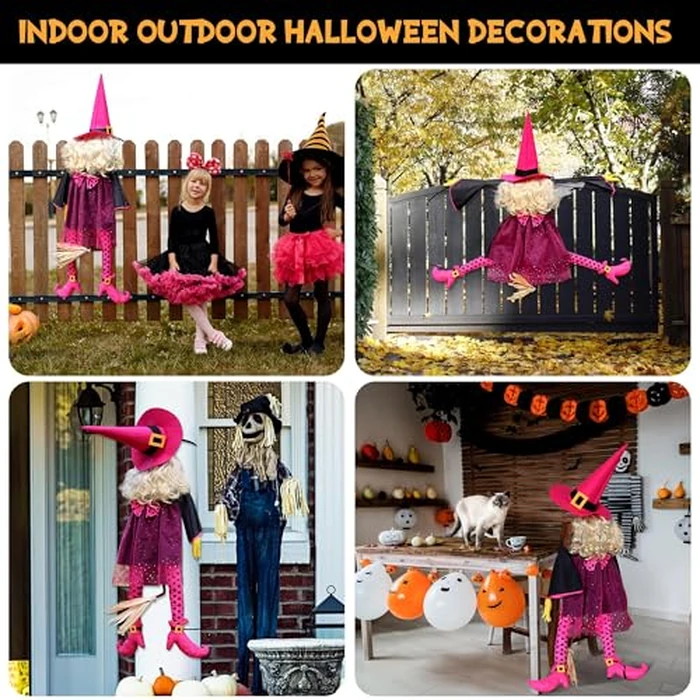 HOIIOH 53" Crashing Witch Halloween Decoration - Funny Pink Witch Tree Prop for Yard, Porch, Door, Fence, Patio, Lawn, Garden - Indoor & Outdoor Hanging Halloween Decor by HOIIOH - Image 5