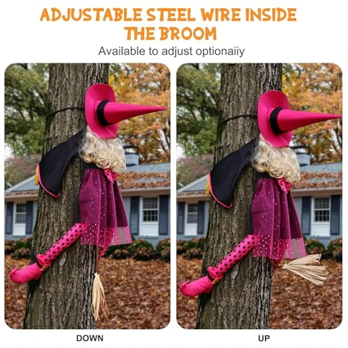 HOIIOH 53" Crashing Witch Halloween Decoration - Funny Pink Witch Tree Prop for Yard, Porch, Door, Fence, Patio, Lawn, Garden - Indoor & Outdoor Hanging Halloween Decor by HOIIOH - Image 7