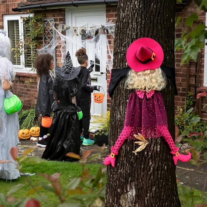 HOIIOH 53" Crashing Witch Halloween Decoration - Funny Pink Witch Tree Prop for Yard, Porch, Door, Fence, Patio, Lawn, Garden - Indoor & Outdoor Hanging Halloween Decor by HOIIOH - Image 8