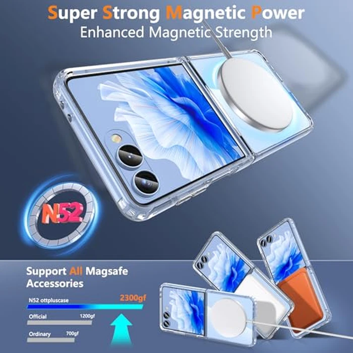 ottpluscase Magnetic for Samsung Galaxy Z Flip 7 Case,[Compatible with MagSafe], Shockproof Hard PC Transparent Back & Soft TPU Bumper, Slim Rugged Phone Cover for Galaxy Z Flip7, Clear by ottpluscase - Image 3