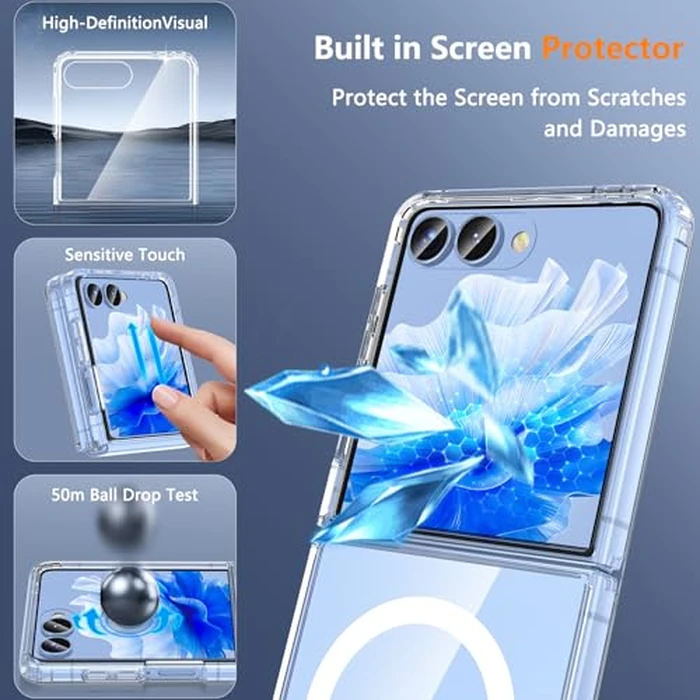 ottpluscase Magnetic for Samsung Galaxy Z Flip 7 Case,[Compatible with MagSafe], Shockproof Hard PC Transparent Back & Soft TPU Bumper, Slim Rugged Phone Cover for Galaxy Z Flip7, Clear by ottpluscase - Image 4