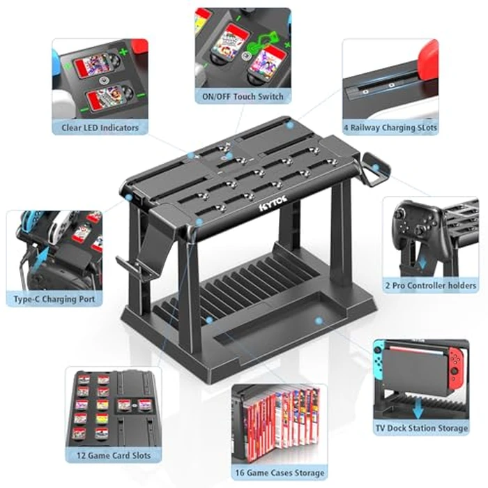 Switch Organizer Station with Controller Charger, Charging Dock for Nintendo Switch & OLED Joycons, Storage for Games, TV Dock, Pro Controller by Kytok - Image 4