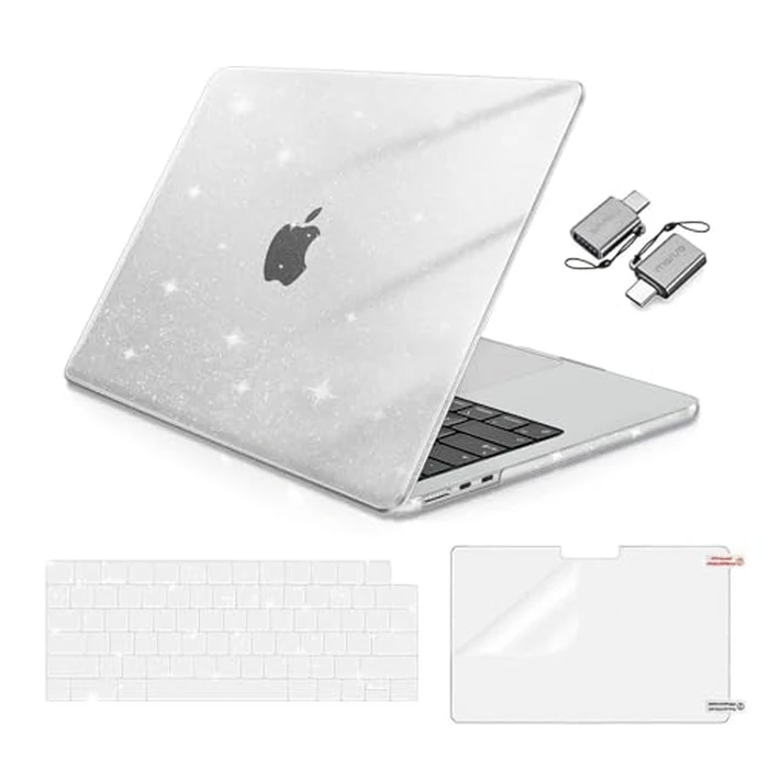 MOSISO Compatible with MacBook Air 13 inch Case M5 2026 M4 M3 M2 2025-2022 A3449 A3240 A3113 A2681, Glitter Sparkly Hard Shell&Keyboard Skin&Screen Film&Type C for MacBook Air 13.6 Case, Transparent by MOSISO - Used - Very Good condition - CA$12.90