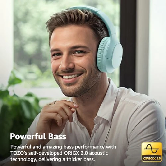 TOZO HA1 Bluetooth 5.4 Over Ear Headphones, 70H Playtime with Mic, Foldable Wireless Headset, Deep Bass Stereo Sound Customizable 32 EQ Music Mode Via Button & App for Travel and Home, Upgraded by TOZO - Image 2