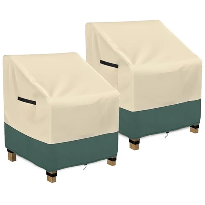 LXKCKJ Patio Chair Covers Waterproof - 2 Pack Patio Furniture Covers with Waterproof Strip, 420D Heavy Duty Outdoor Chair Covers,Lounge Deep Seat Single Lawn Chair Cover (Beige& Green, 29"Wx30"Dx36"H) by LXKCKJ - Used - Very Good condition - CA$31.85
