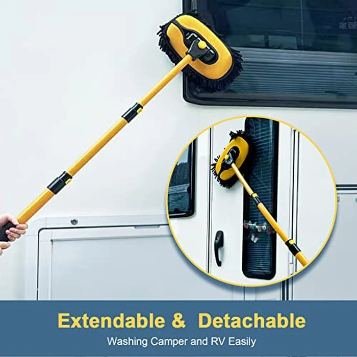 YeewayVeh Car Wash Brush Mop with Long Handle, Car Wash Kit with Replaceable Chenille Mop Head, 15 degrees Curved Extension Pole Scratch-Free Microfiber Mitt Auto Cleaning Supplies Accessories, Yellow by YeewayVeh - Image 2