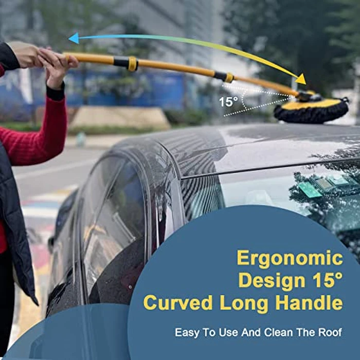 YeewayVeh Car Wash Brush Mop with Long Handle, Car Wash Kit with Replaceable Chenille Mop Head, 15 degrees Curved Extension Pole Scratch-Free Microfiber Mitt Auto Cleaning Supplies Accessories, Yellow by YeewayVeh - Image 3
