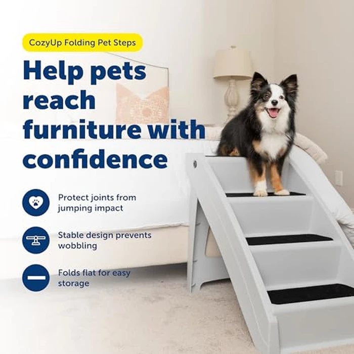 PetSafe CozyUp Folding Dog Stairs, Portable Indoor/Outdoor Pet Steps for Bed, Couch & Car, Grey, 20 Inch by PetSafe - Image 2
