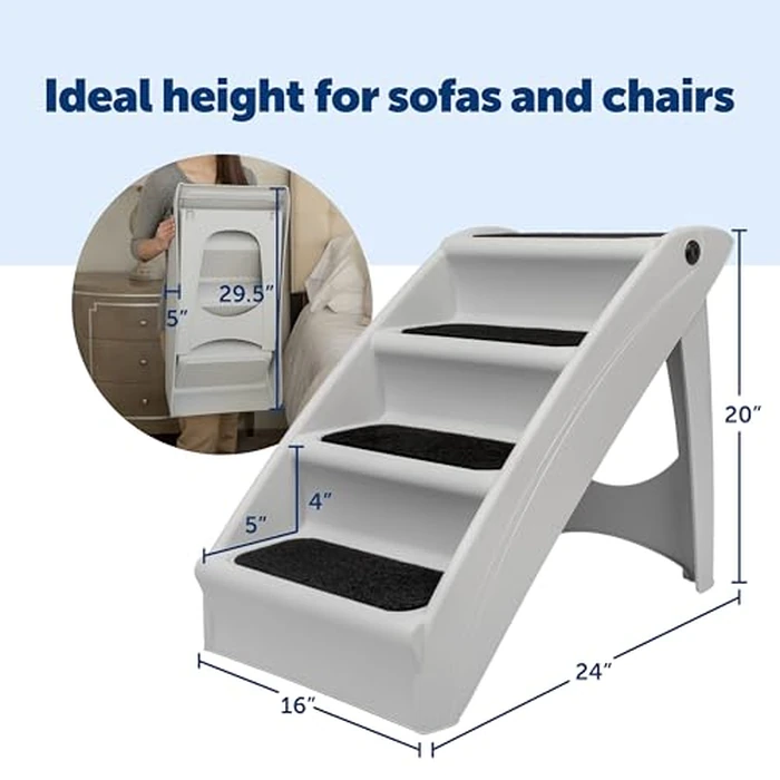 PetSafe CozyUp Folding Dog Stairs, Portable Indoor/Outdoor Pet Steps for Bed, Couch & Car, Grey, 20 Inch by PetSafe - Image 3