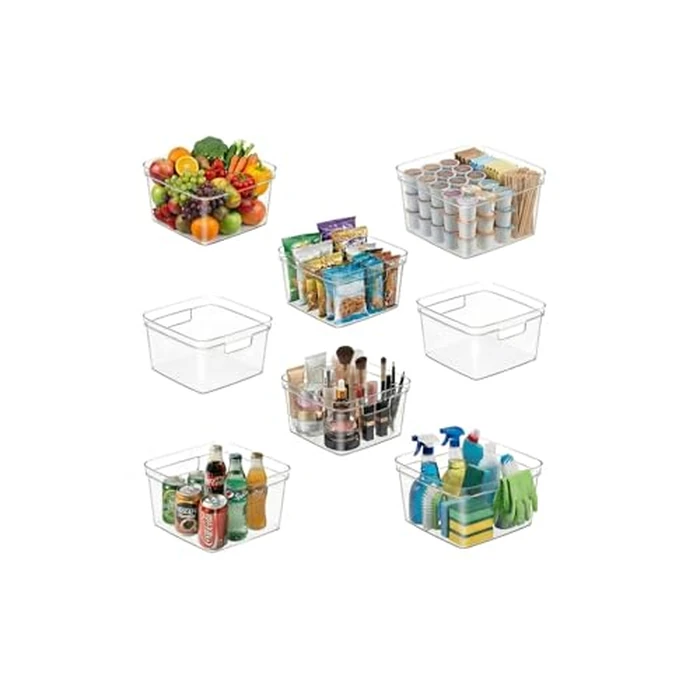 MOONEDGE 8-Pack Clear Cube Storage Bins, 10x10 Open-Top Plastic Organizer Boxes, Square PET Containers for Closet,Pantry,Kitchen,Fridge,Playroom,Bathroom,Undersink and Whole Home Organization by MOONEDGE - Used - Like New condition - US$46.99