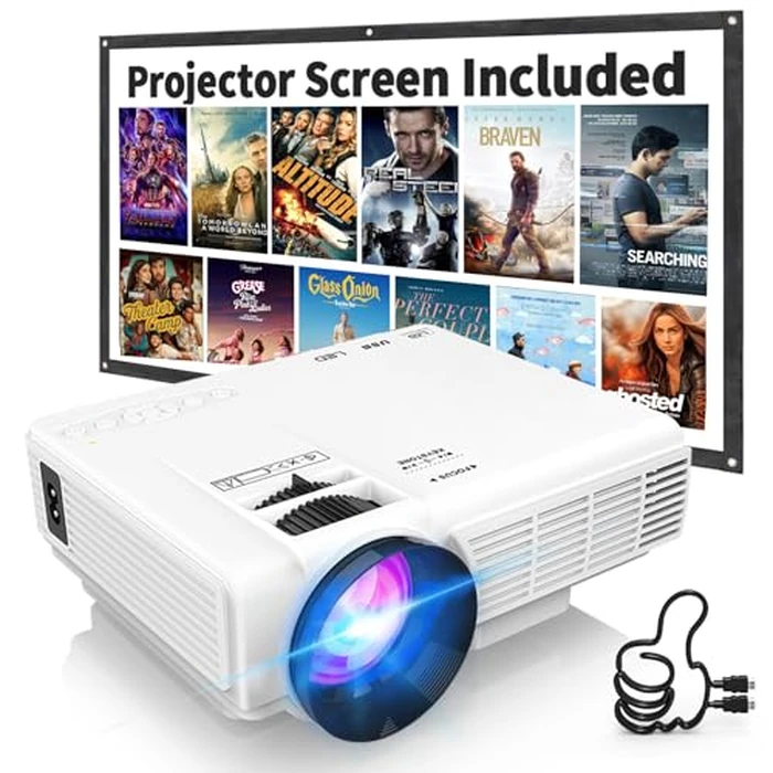 【Projector Screen Included】 1080P Mini Projector with Two-Way Bluetooth, 50% Zoom, Portable Outdoor Movie Projecteur, Compatible with TV Stick, Video Games, HDMI, USB, Smartphone by GKLPO - Used - Acceptable condition - CA$49.08