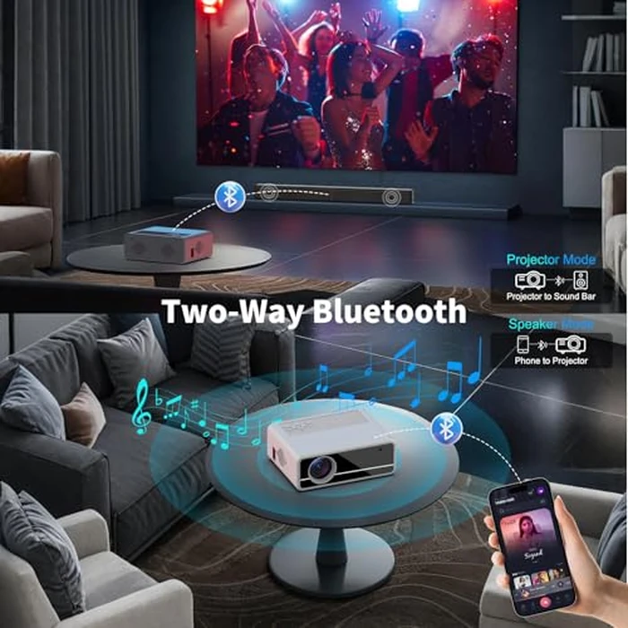 【Projector Screen Included】 1080P Mini Projector with Two-Way Bluetooth, 50% Zoom, Portable Outdoor Movie Projecteur, Compatible with TV Stick, Video Games, HDMI, USB, Smartphone by GKLPO - Image 4