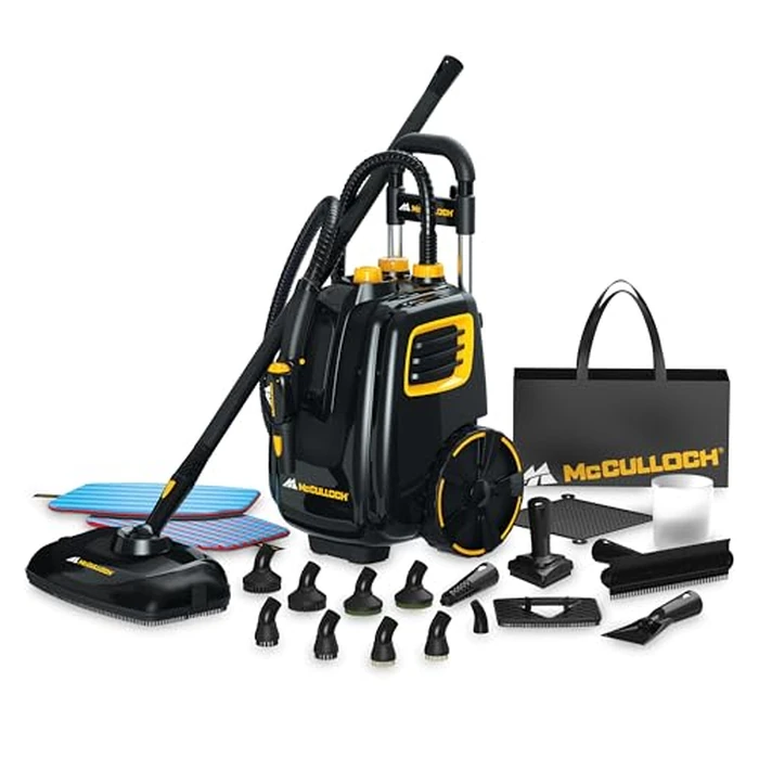 McCulloch MC1385 Deluxe Canister Steam Cleaner, 2-Hour Runtime, Chemical-Free, 23 Accessories: Mop Head, Brushes & More - Built for Home, Tile, Carpet, Furniture, & Personal Car Detailing by McCULLOCH - Used - Acceptable condition - US$186.56