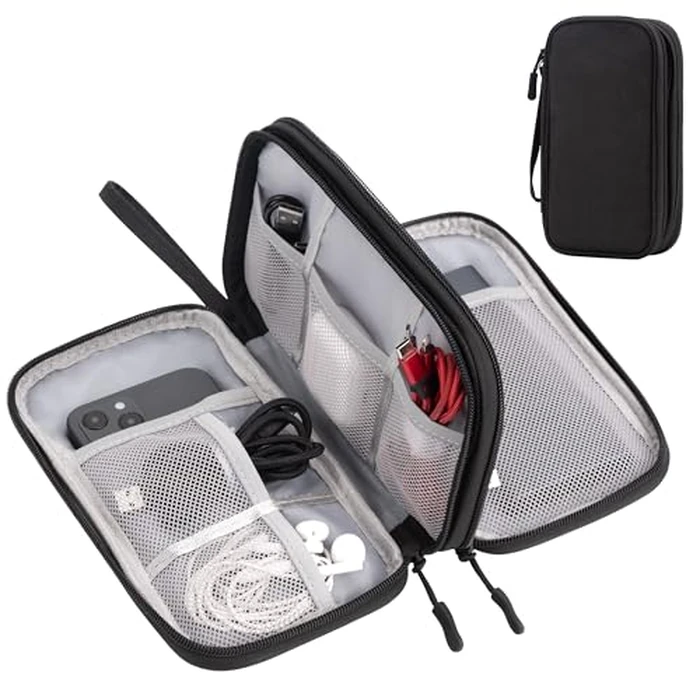 Arae Electronic Organizer, Travel Cable Organizer, Double Layers Portable Waterproof Pouch, Electronic Accessories Storage Case for Cable, Cord, Charger, Phone, Earphone (Black, S) by Arae - Used - Like New condition - CA$12.82