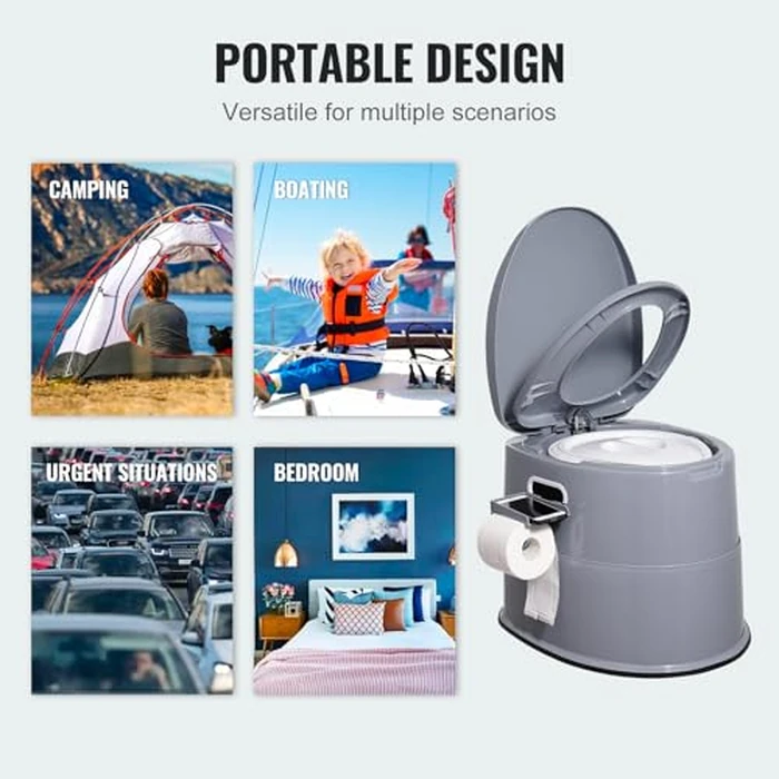 VEVOR Portable Toilet for Camping, Porta Potty with 1.3 Gal Detachable Inner Bucket & Removable Paper Holder, Commode with Dual Lids, Travel Toilet for Adults Kids Outdoor Camping Car Long Road Trips by VEVOR - Image 6