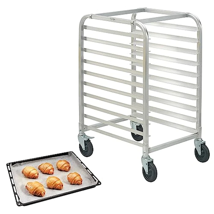 VEVOR 10-Tier Bun Pan Rack, Aluminum Racking Trolley Storage with Brake Wheels, Commercial Bakery Racks for Half & Full Sheet, Speed Rack For Kitchen Home, Bread Baking Equipment, 26"L x 20.3"W x 39"H by VEVOR - Image 1