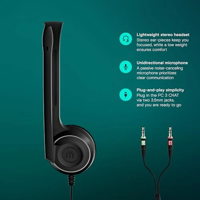 Sennheiser PC 3 Chat - Durable On-Ear Wired Headset - Noise Cancelling Microphone for Casual Gaming and Easy Connectivity - Lightweight Stereo Quality Sound - Great for Internet Telephony & E-Learners by EPOS - Image 3