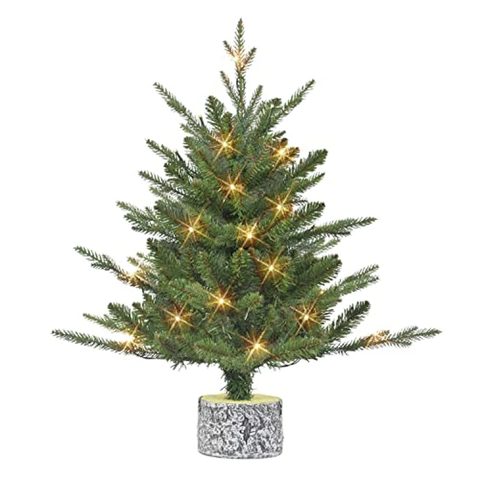 2 ft B/O PE/PVC Potted Tree, 188 Tips, 20 Warm White LED Lights (2 x AA Batteries not Included) by Puleo International - Image 1