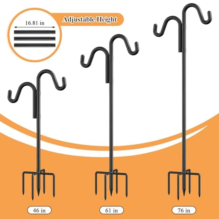 Womnwomn 76" Double Hooks Heavy Duty Adjustable Bird Feeder Pole with Sturdy 5-Prong Base, Height Adjustable Shepherds Hook for Hanging Feeders, Plants, Solar Lanterns & Wind Chimes (2026 Upgrade) by Womnwomn - Image 4