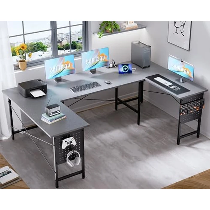 Pamray 71 Inch Large Computer Desk with Power Outlets,U Shaped Corner Desk for Home Office Work and Gaming Grey by Pamray - Used - Like New condition