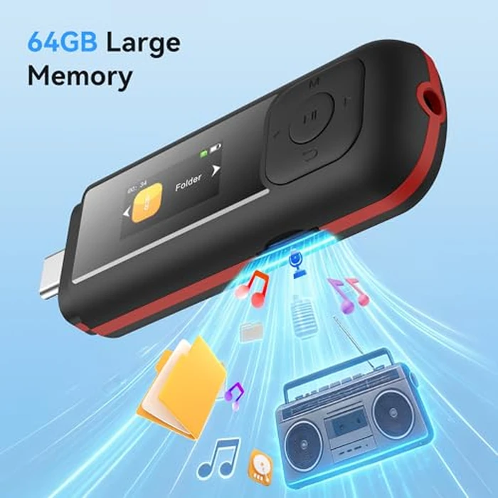 AGPTEK 64GB USB C MP3 Player, A55PL 2 in 1 Type-C & USB Stick Music Player Supports Replaceable AAA Battery, FM Radio, Recording by AGPTEK - Image 3
