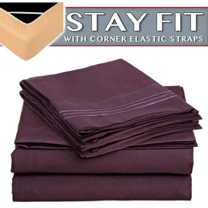 Clara Clark 1800 Series Bed Sheet Sets - Stay fit on Mattress with Elastic Straps at Corners - King, Purple Eggplant by Clara Clark - Used - Like New condition - US$26.13