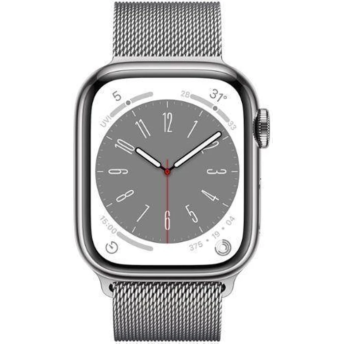 Apple Watch Series 8 (Cellular + GPS) - 32GB - 41mm - Silver Stainless Steel Case with Silver Stainless Steel Milanese Loop Band by Apple - Image 1