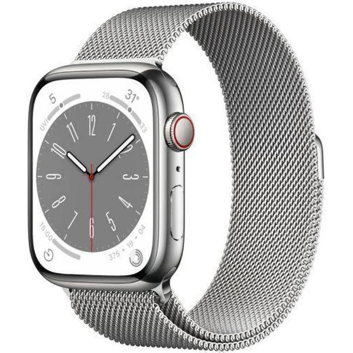 Apple Watch Series 8 (Cellular + GPS) - 32GB - 41mm - Silver Stainless Steel Case with Silver Stainless Steel Milanese Loop Band by Apple - Image 2