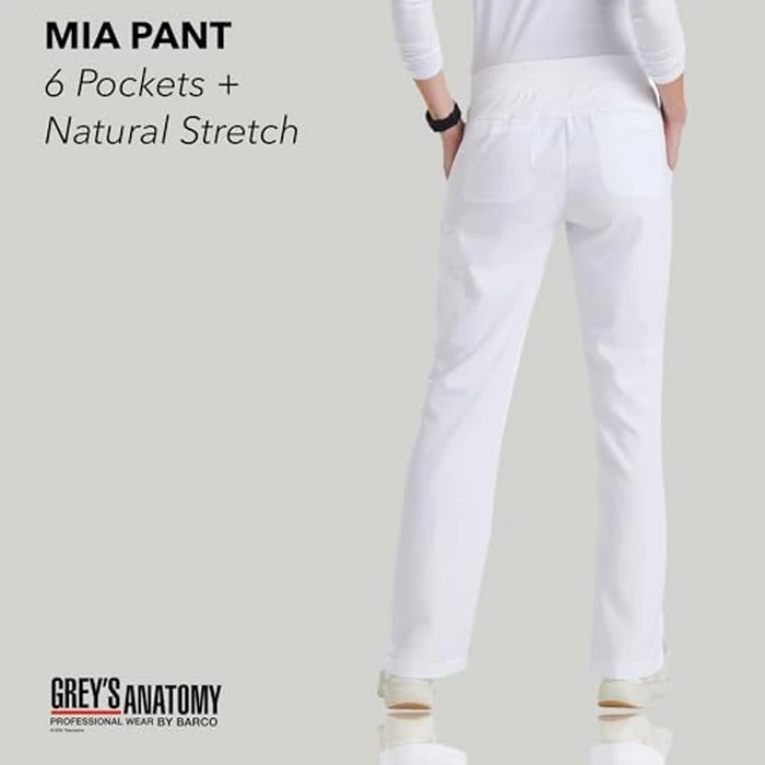 BARCO Grey s Anatomy Classic Mia Scrub Pant for Women White, 6-Pocket Low-Rise Straight Leg Bottoms with Natural Stretch, Soil Release Fabric, and Super-Soft Finish Small, Regular Fit by BARCO - Image 4