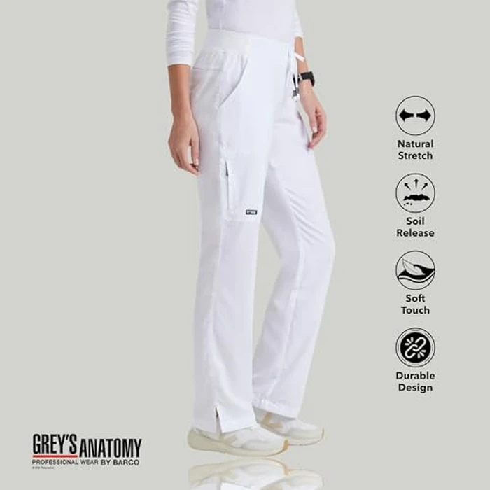 BARCO Grey s Anatomy Classic Mia Scrub Pant for Women White, 6-Pocket Low-Rise Straight Leg Bottoms with Natural Stretch, Soil Release Fabric, and Super-Soft Finish Small, Regular Fit by BARCO - Image 5