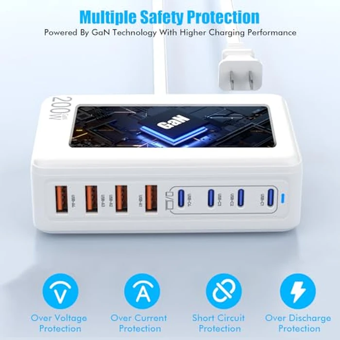 USB C Charger Block,200W GaN 8 Port USB C Charging Station USB Hub Block Cube Type C & USB A Wall Charger Power Adapter for Multiple Devices Apple iPhone 16/15/14,Steam Deck,MacBook Pro/Air,iPad Pro by Fitquipment - Image 3