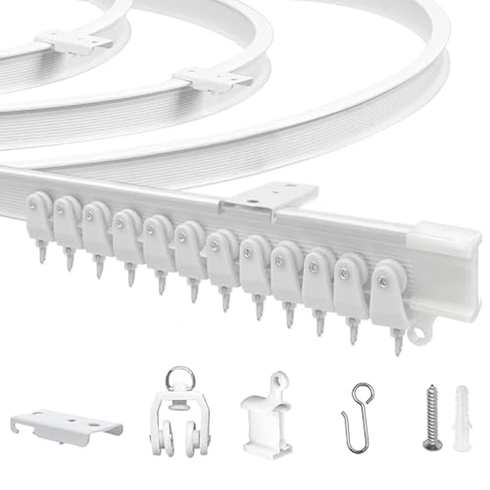 JIHXYER Flexible Bendable 16.4ft (5m) Curved Ceiling Mount Curtain Track, PVC White Matte, for Home, Office, RV, Bathroom by JIHXYER - Used - Like New condition
