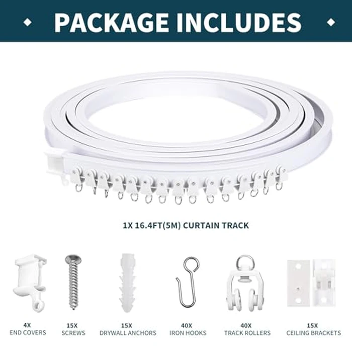 JIHXYER Flexible Bendable 16.4ft (5m) Curved Ceiling Mount Curtain Track, PVC White Matte, for Home, Office, RV, Bathroom by JIHXYER - Image 2