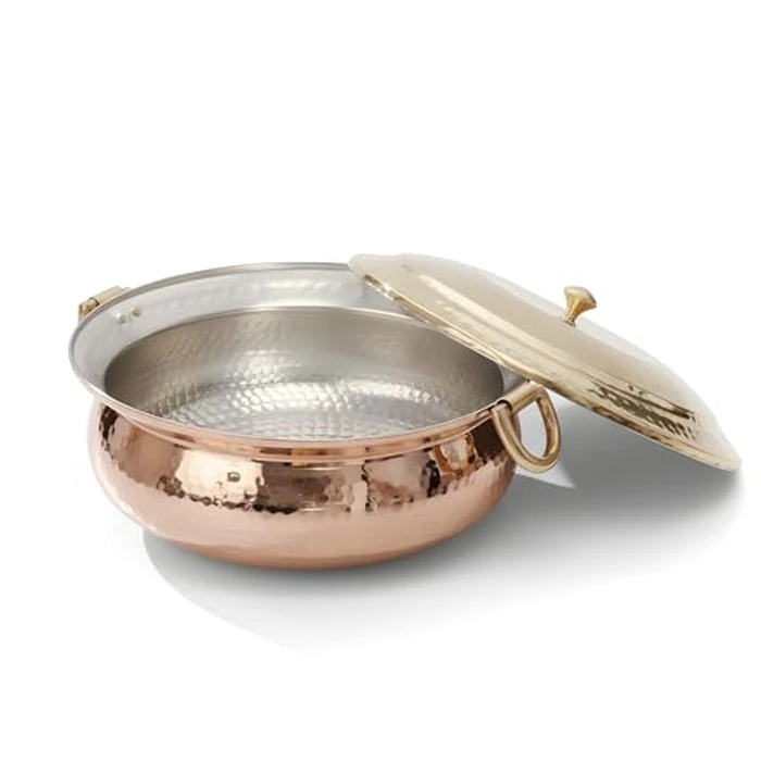 P•TAL Copper Hammered Lagaan 4L | Tin Coated with Brass Lid | 100% Pure Copper Degchi for Cooking Biryani Handi Ptal Brass Utensils for Kitchen by P-TAL - Used - Like New condition - US$230.85