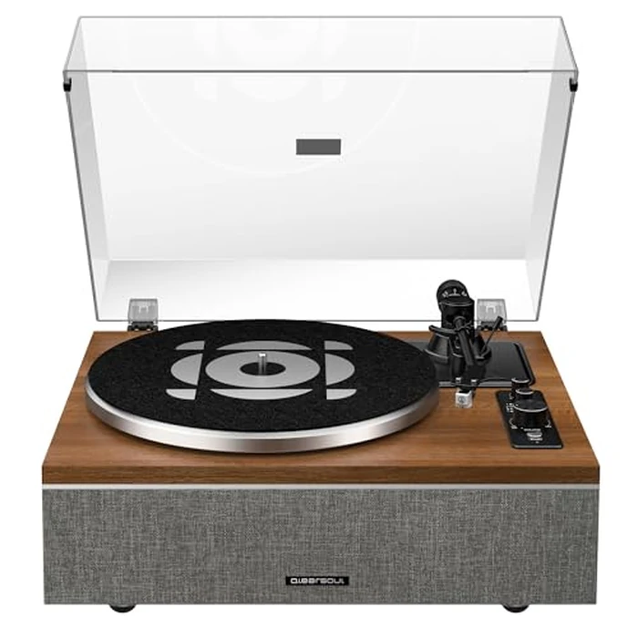 QLEARSOUL ONE-S Vinyl Record Player with Bluetooth Input/Output, All-in-One Vintage Turntable Built in Speakers, Phono Preamp & DSP, AT-3600L Cartridge, 33/45 RPM (Walnut) by Qlearsoul - Used - Very Good condition
