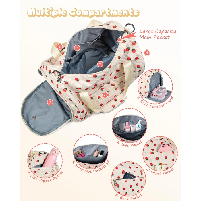 Vogewood 6 7 8 9 10 11 12 Year Old Girl Birthday Gifts, Girls Gym Bag, Kids Personalized Weekend Duffel Bags with Shoe Compartment, Initial Travel Tote with Makeup Bag, Holiday Gift Set (Letter E) by Vogewood - Image 6