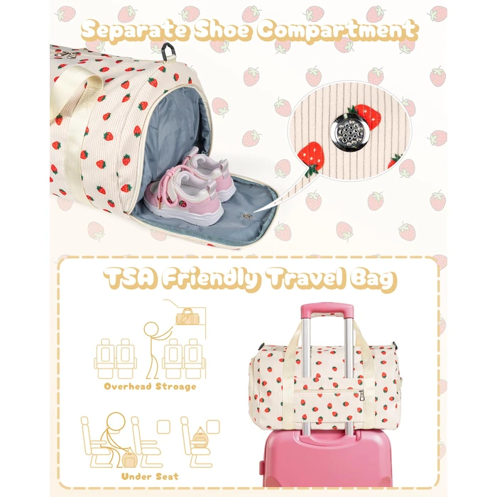 Vogewood 6 7 8 9 10 11 12 Year Old Girl Birthday Gifts, Girls Gym Bag, Kids Personalized Weekend Duffel Bags with Shoe Compartment, Initial Travel Tote with Makeup Bag, Holiday Gift Set (Letter E) by Vogewood - Image 7