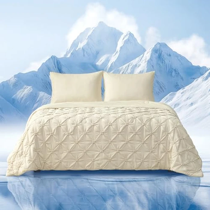 Amélie Home Elegant Pintuck Cooling Comforter, Queen Size, Cooling Blanket for Hot Sleepers, Lightweight Summer Bedding with Q-Max 0.45 Cooling Fabric, Breathable Cold Blanket, 90x90 Inches, Beige by Amélie Home - Used - Like New condition - US$82.16
