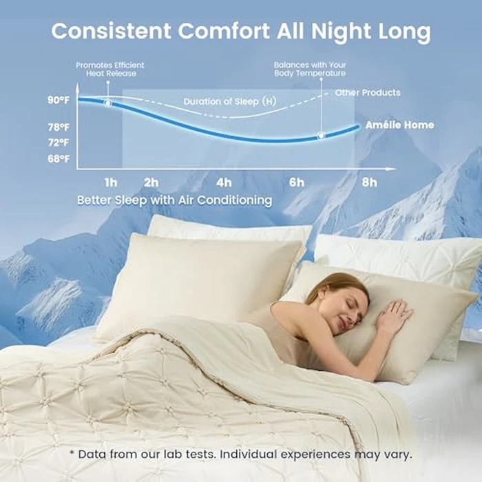 Amélie Home Elegant Pintuck Cooling Comforter, Queen Size, Cooling Blanket for Hot Sleepers, Lightweight Summer Bedding with Q-Max 0.45 Cooling Fabric, Breathable Cold Blanket, 90x90 Inches, Beige by Amélie Home - Image 6