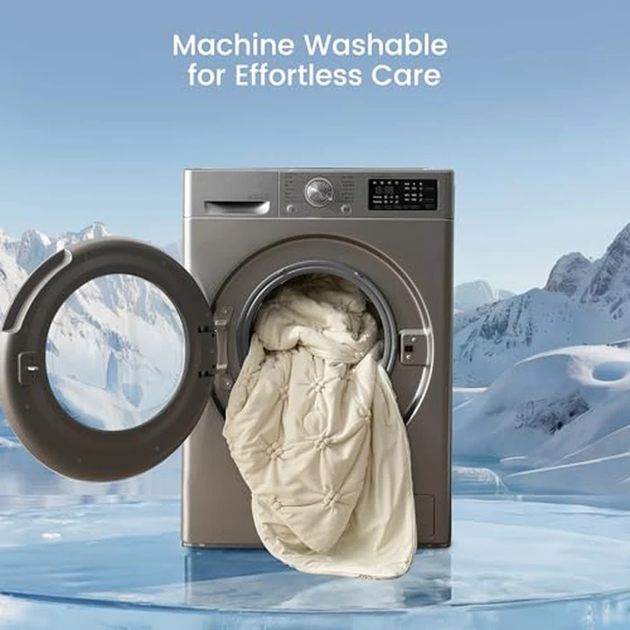 Amélie Home Elegant Pintuck Cooling Comforter, Queen Size, Cooling Blanket for Hot Sleepers, Lightweight Summer Bedding with Q-Max 0.45 Cooling Fabric, Breathable Cold Blanket, 90x90 Inches, Beige by Amélie Home - Image 8