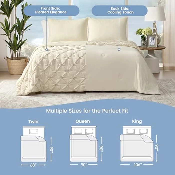 Amélie Home Elegant Pintuck Cooling Comforter, Queen Size, Cooling Blanket for Hot Sleepers, Lightweight Summer Bedding with Q-Max 0.45 Cooling Fabric, Breathable Cold Blanket, 90x90 Inches, Beige by Amélie Home - Image 9