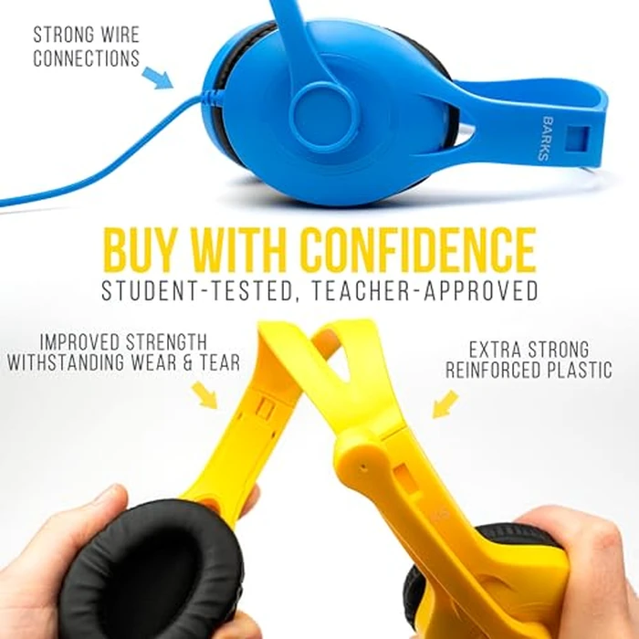 Barks Classroom Headphones with Microphone (10 Pack, Mixed Colors) - Superior On-Ear Bulk Headphones for School: Best for Students K-12 Classrooms (Rotating Boom Mic, Good Recording Quality) by Barks - Image 6