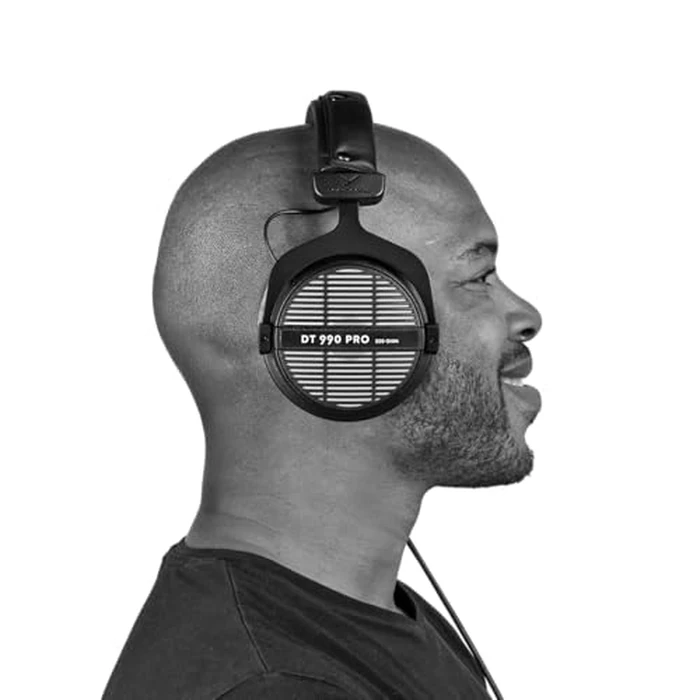 beyerdynamic DT 990 PRO, 250 Ohm, Open Back, Over Ear, Wired Professional Studio Headphones, Mixing, Music Production, Editing, Audiophile, 3m Coiled Cable, Black with Grey Velour Ear Pads by beyerdynamic - Image 5